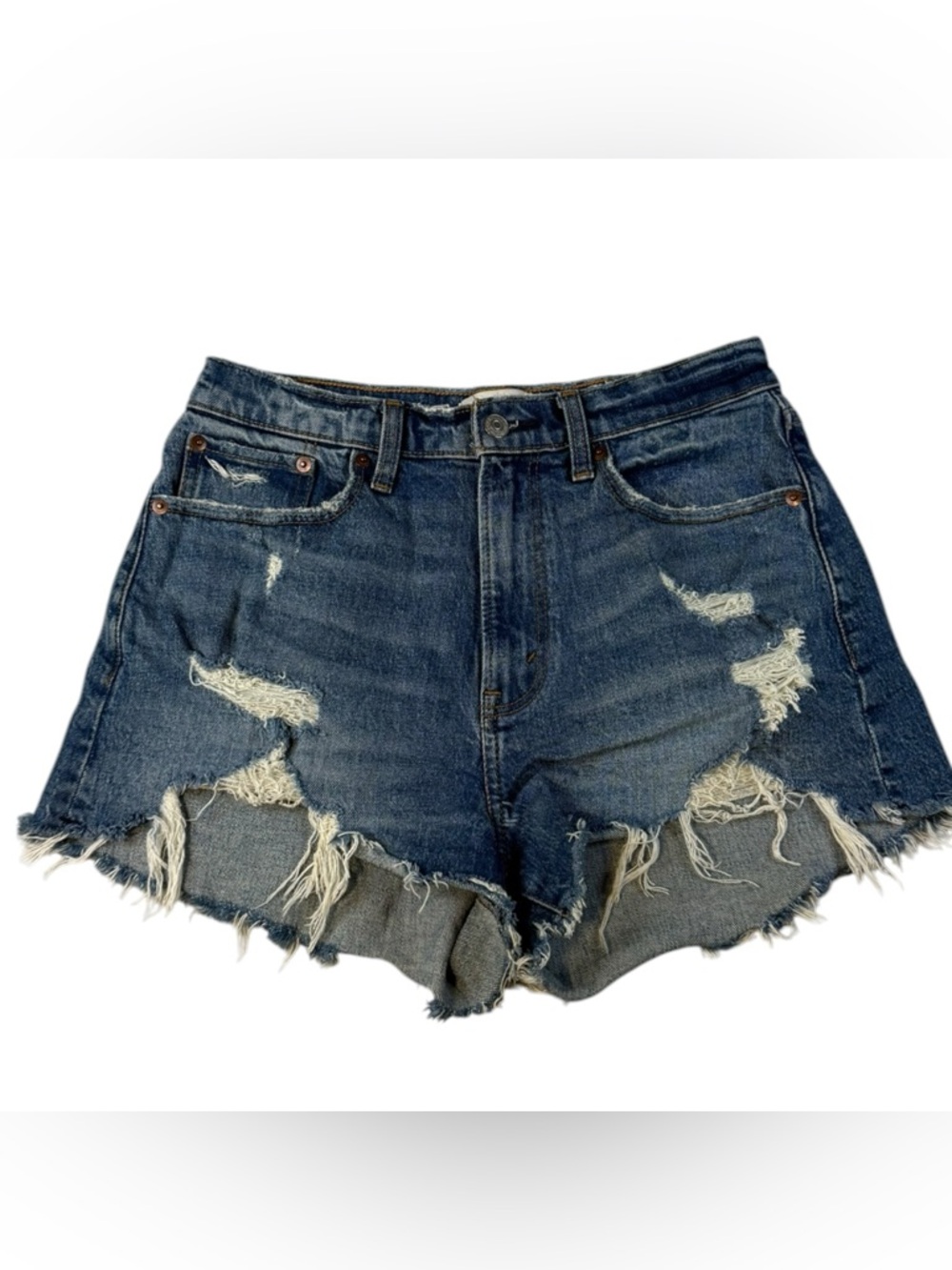 Abercrombie Curve Love Mom Shorts 28 High Rise Distressed Denim Raw Hem